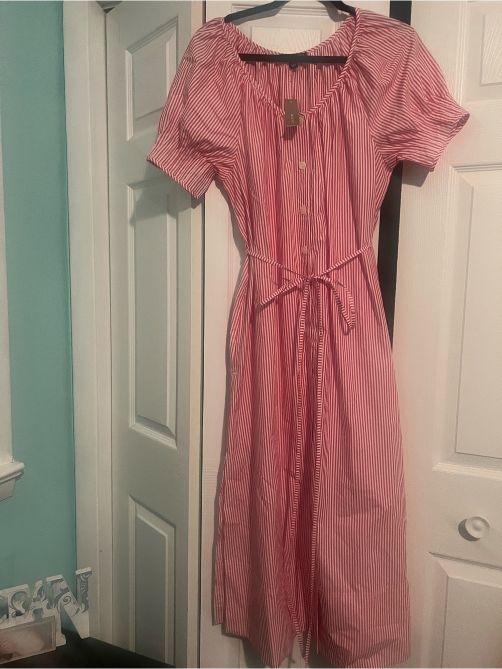 New J.Crew Red and White Striped Button-Front Midi Dress - Picture 5 of 9